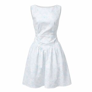 Wild Fable White With Blue Floral Backless Dress - NWT